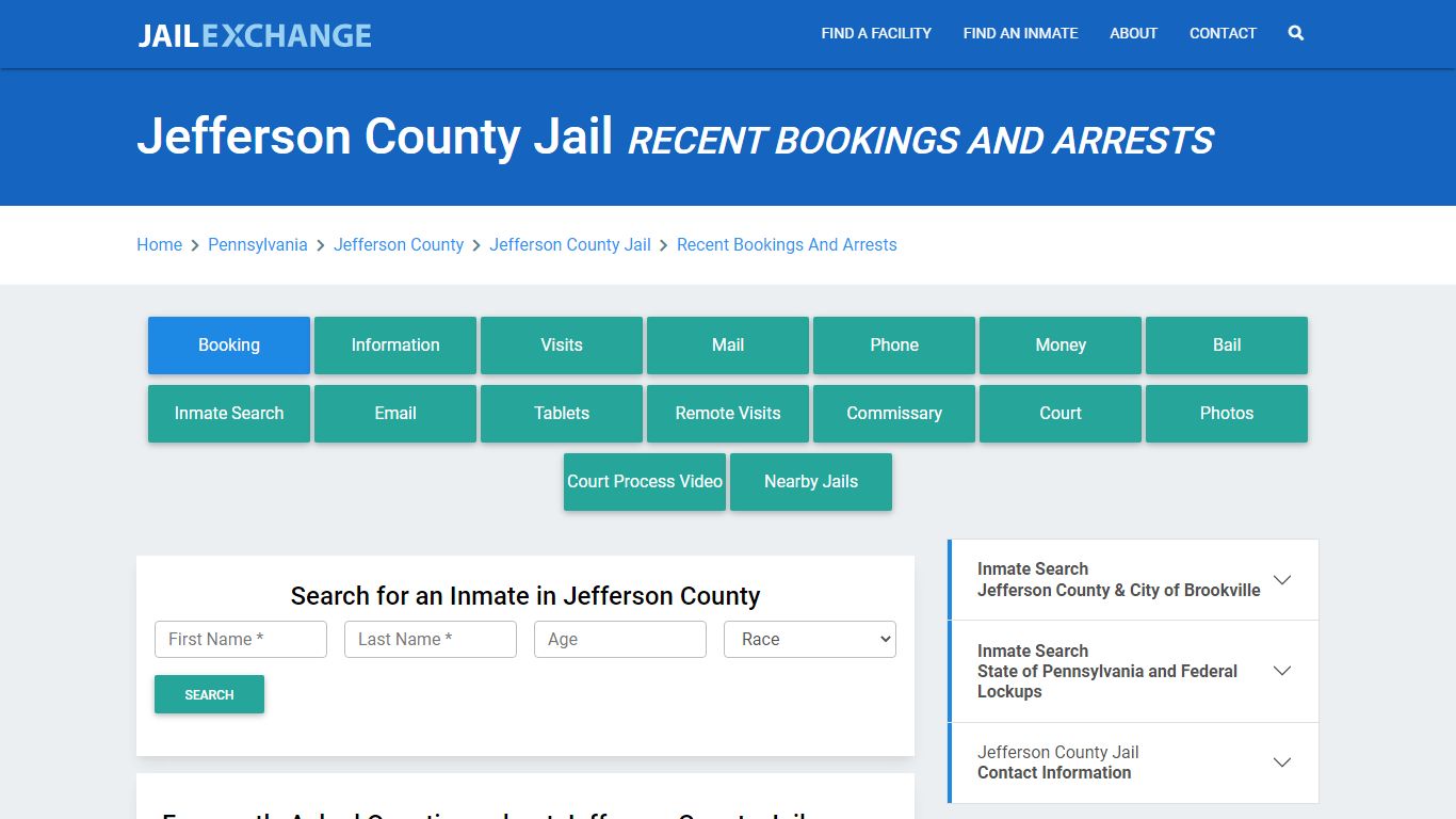 Jefferson County Jail PA Recent Arrests and Bookings