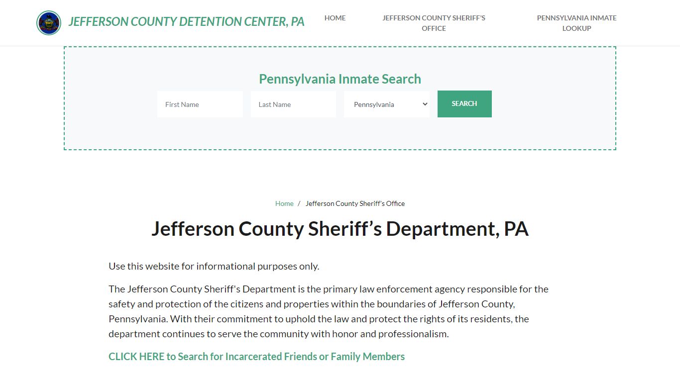 Jefferson County Sheriff Department, PA Arrests, Warrant Lookup